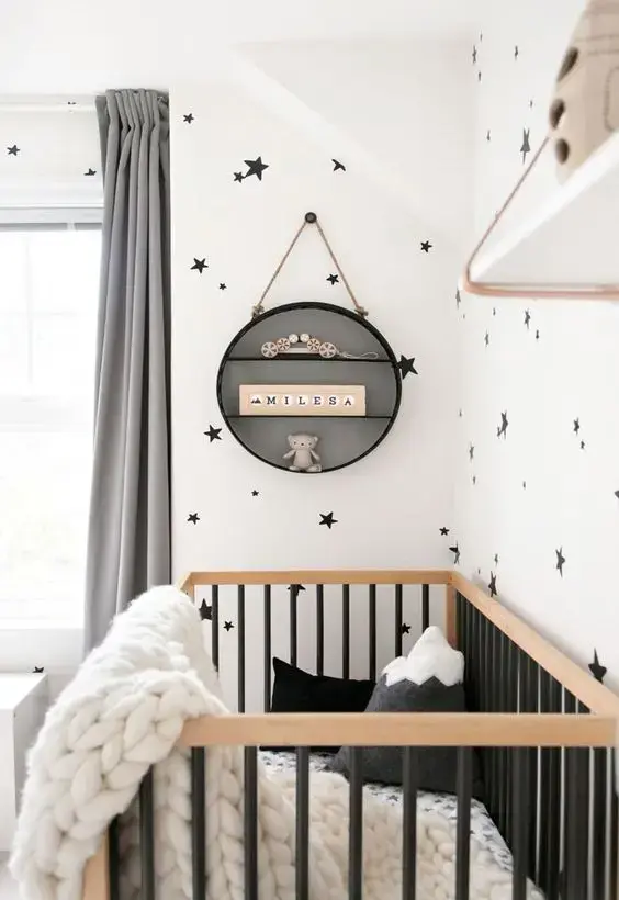 Decoração para quarto de bebe retro preto e branco
