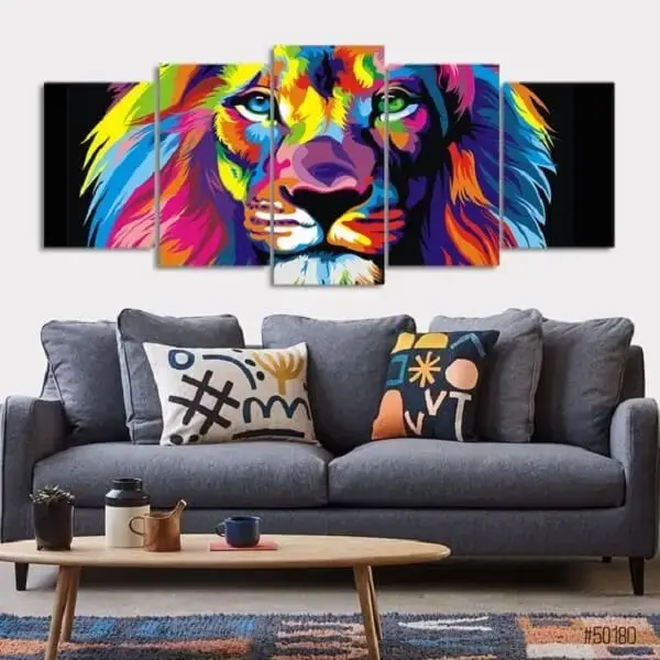 O quadro mosaico leão se destaca na sala de estar. Fonte: Pinterest
