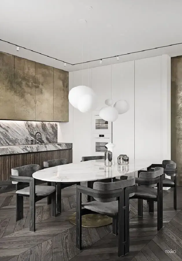 cadeira cinza escuro moderna para decoração de cozinha com mesa oval Foto Home Designing