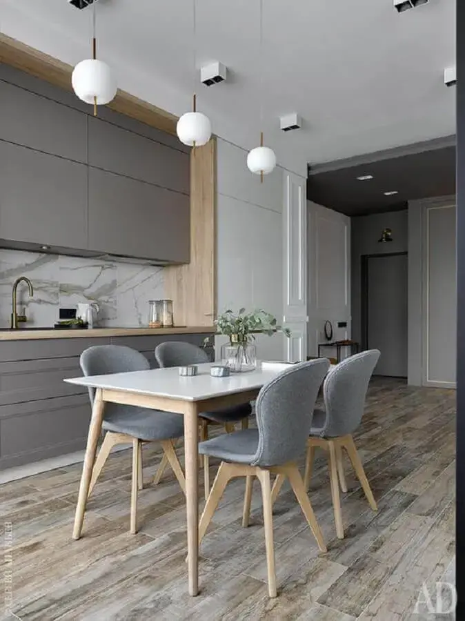 cadeira estofada cinza para decoração de cozinha planejada moderna Foto Futurist Architecture