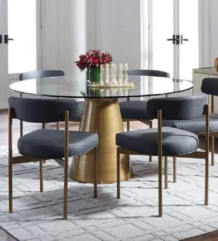 decoração com cadeira cinza para mesa de jantar de vidro redonda Foto Pinterest