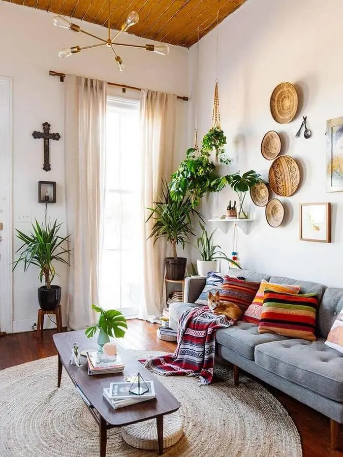 decoração com tapete redondo e almofadas para sala simples Foto Architectural Art Design