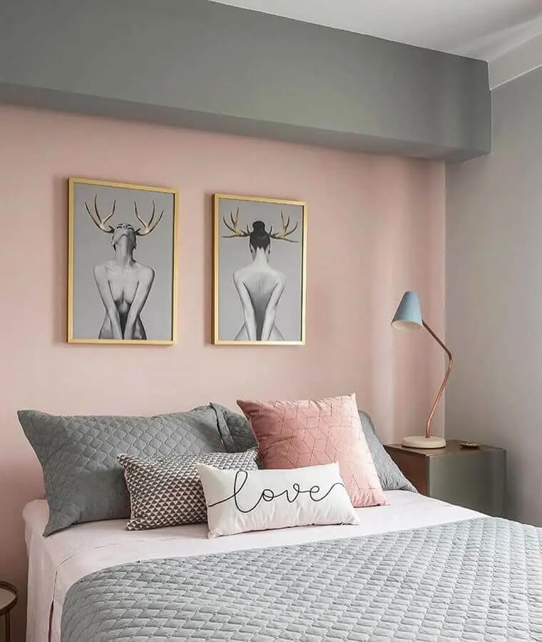 decoração de quarto para mulher cinza e rosa Foto Pinterest