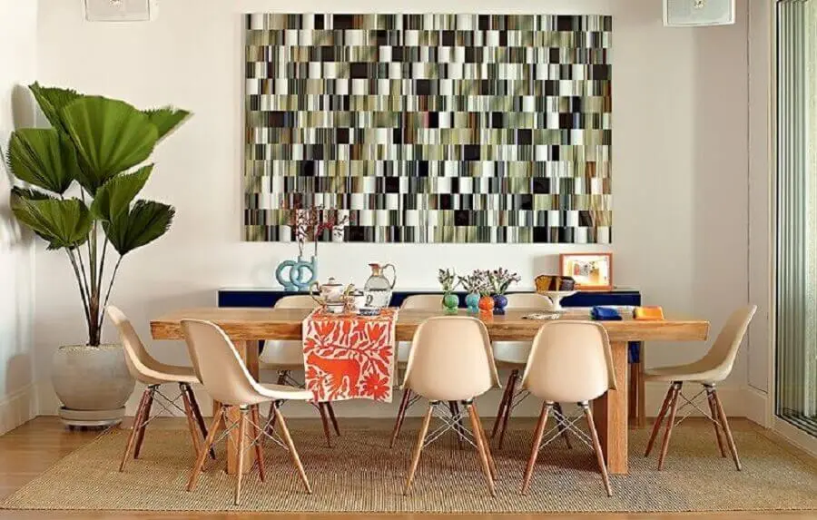 decoração de sala de jantar simples com modelo de tapete sisal Foto Jeito de Casa