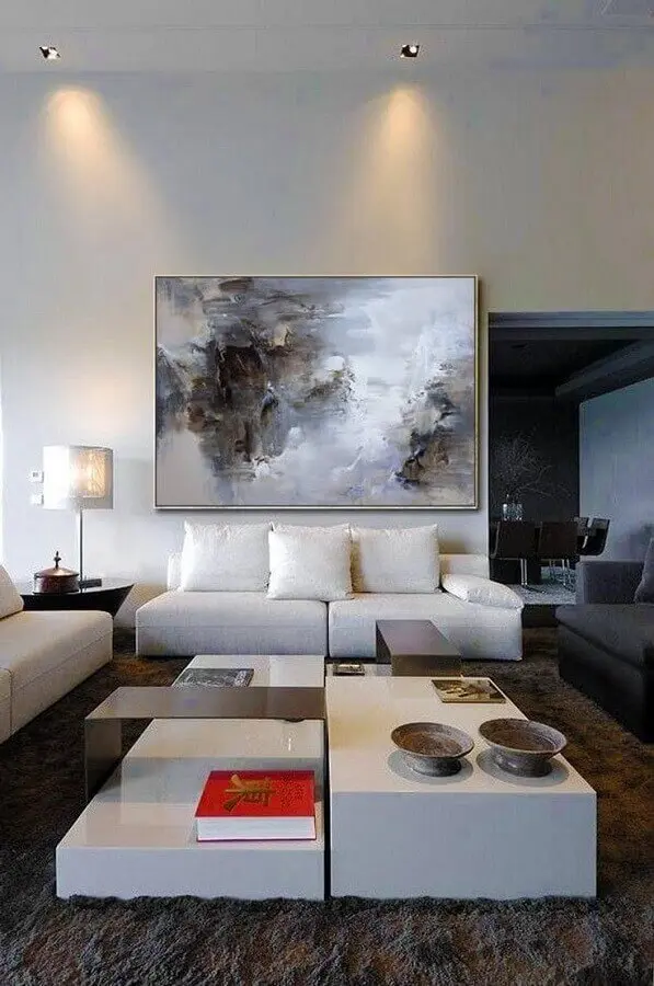 decoração moderna com quadro grande para sala branca Foto Pinterest