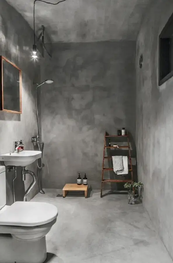 decoração simples para banheiro em cimento queimado Foto Coco Lapine Design