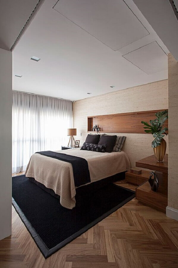 modelo de tapete para quarto de casal decorado em cores neutras Foto Casa de Valentina