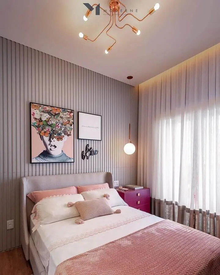parede 3d para decoração de quarto de mulher em tons de rosa Foto Eu Capricho