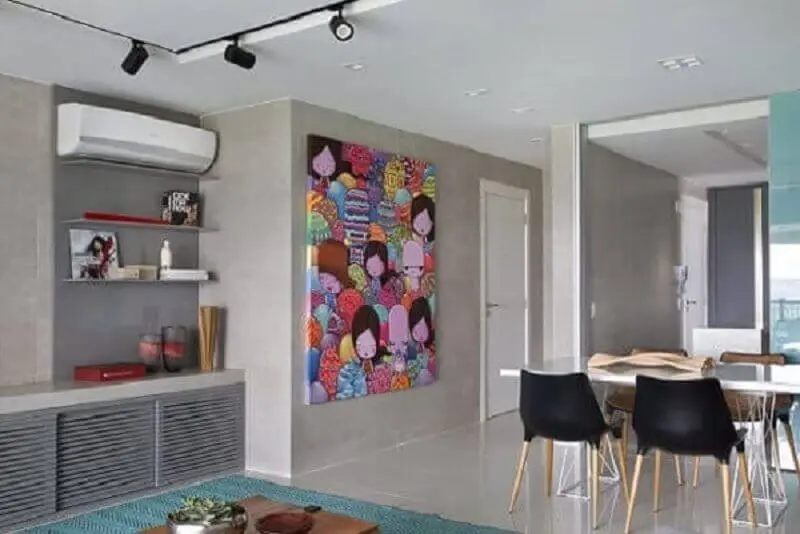 quadro grande para decoração de sala de jantar integrada com sala de estar Foto Fernanda Azevedo Mancini