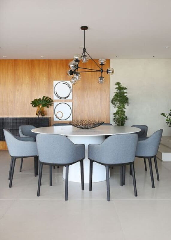 sala moderna decorada com cadeira cinza para mesa de jantar Foto Casa de Valentina
