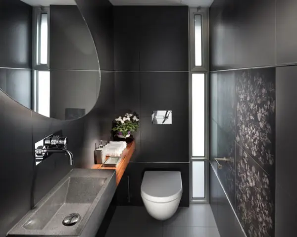 Banheiro com porcelanato preto acetinado