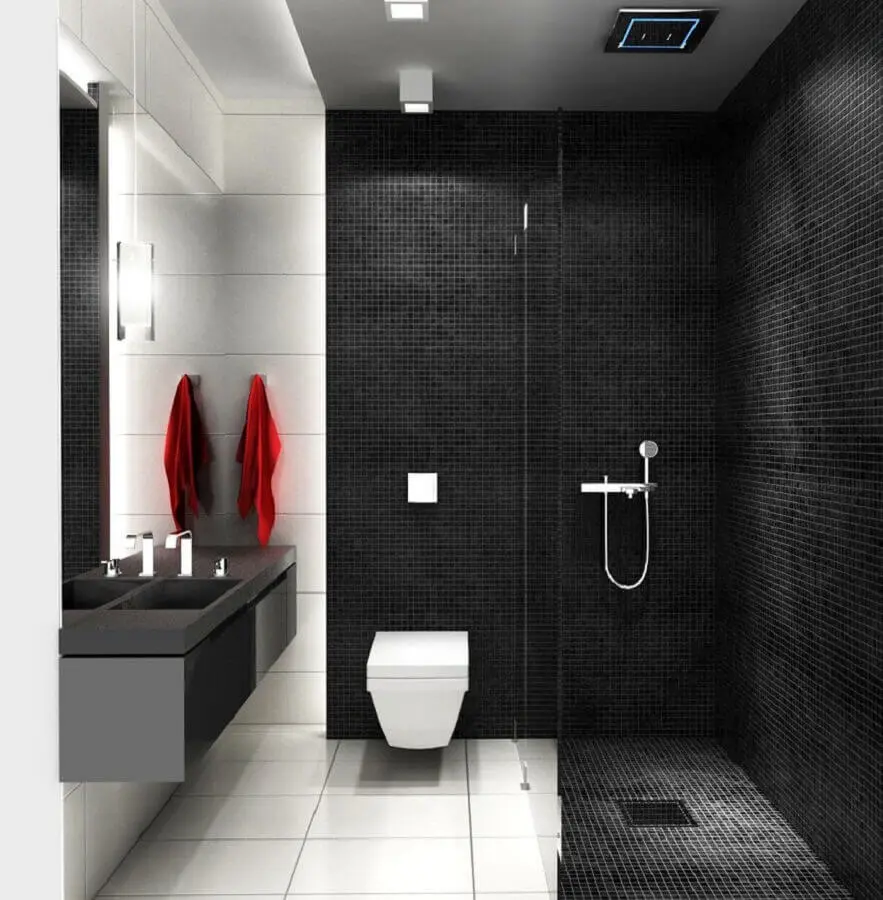 decoração minimalista com revestimento preto para banheiro Foto Pinterest