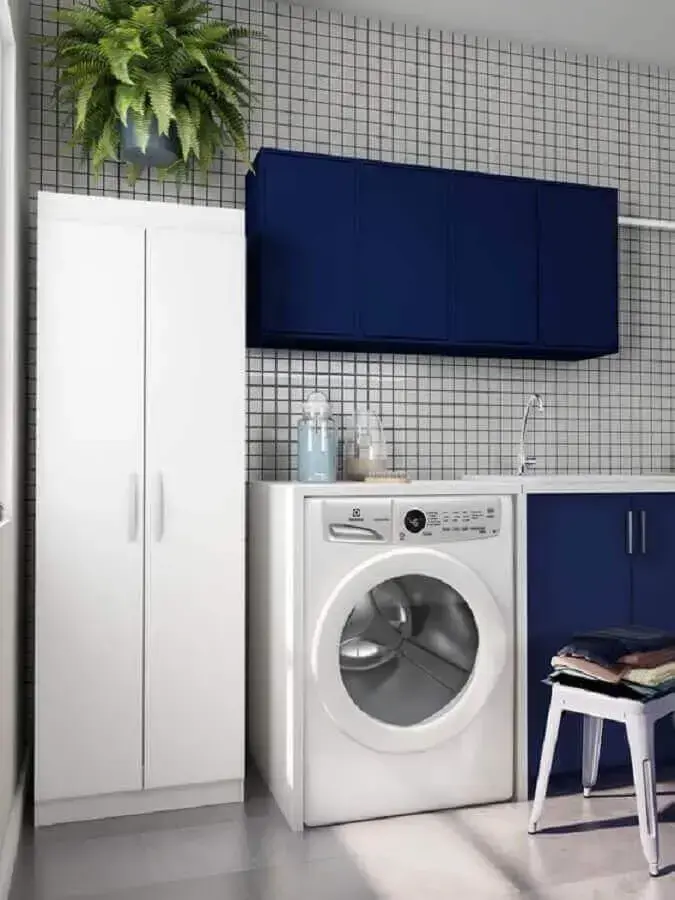 móveis para lavanderia decorada azul e branco Foto Pinterest