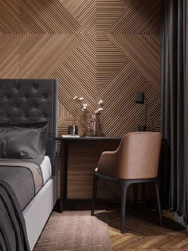 A decoração de quarto marrom e preto traz elegância e sofisticação. Fonte: Pinterest