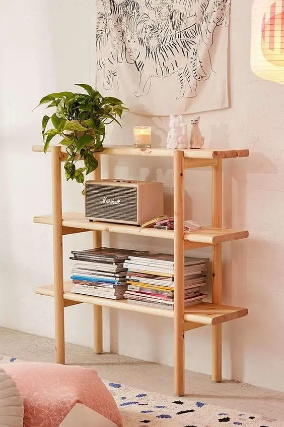 Mini estante para revistas e decoração da sala de estar