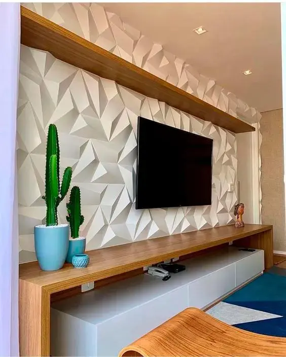 Porcelanato 3D na decoração da sala de estar moderna