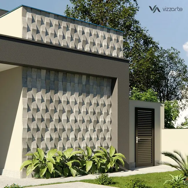 Revestimento 3D externo traz textura e agrega valor para a fachada do imóvel. Fonte: Vizzarte