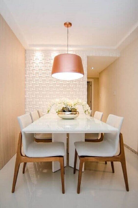  Sala de jantar com parede de porcelanato 3D