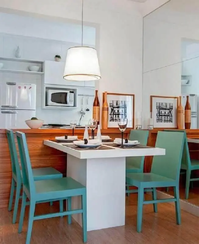 balcão de madeira para decoração de cozinha americana integrada com sala de jantar Foto Studio1202