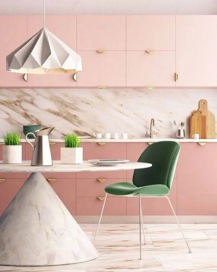 decoração de cozinha rosa em cores pastéis Foto ViralDeco