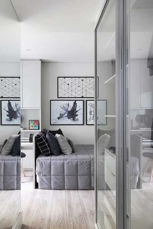 decoração de quarto de homem cinza e branco Foto Pinterest