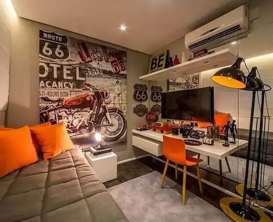 decoração de quarto de homem com estilo jovem Foto Claudia Albertini Arquitetura