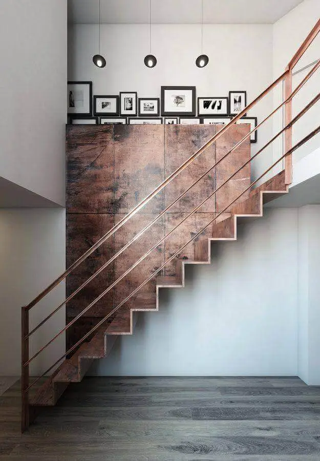 decoração estilo industrial com escada de ferro interna Foto Pinterest