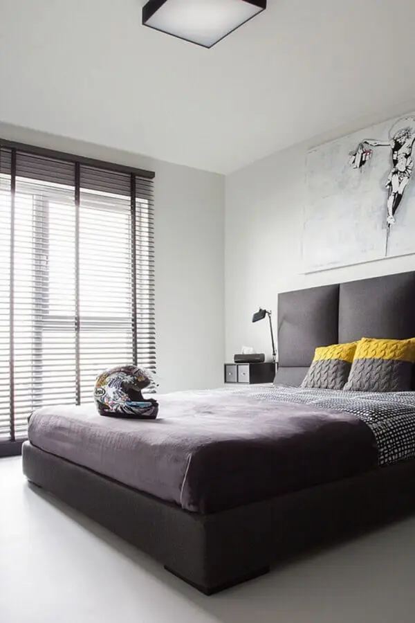 decoração minimalista de quarto de homem cinza e branco Foto Pinterest