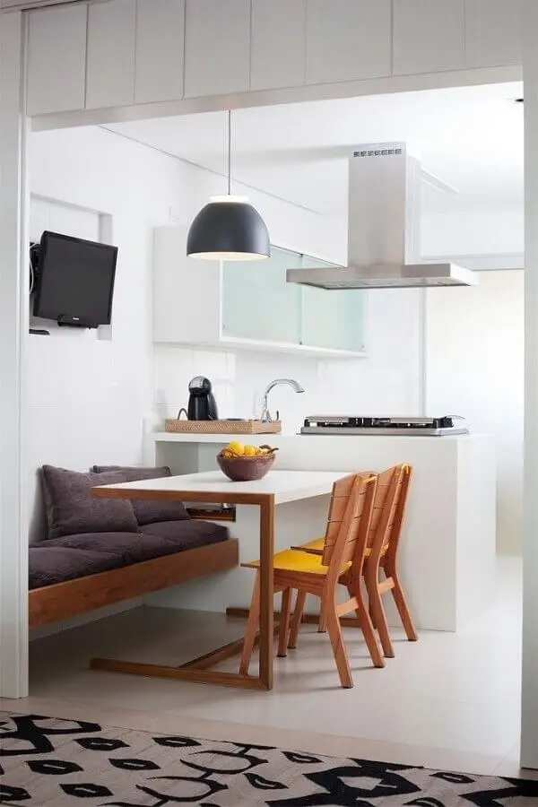 decoração minimalista para sala de jantar com cozinha americana integrada Foto Ideias Decor