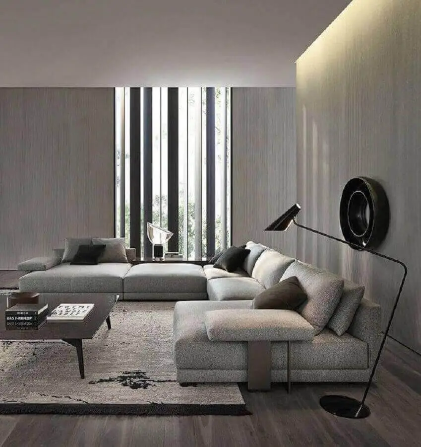 decoração moderna em tons de cinza com luminárias de piso para sala de estar Foto Futurist Architecture