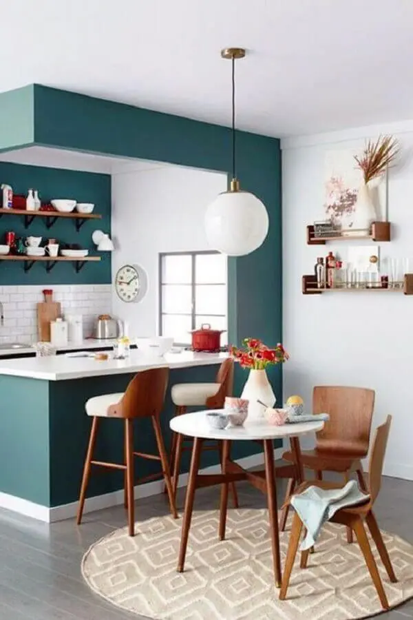 mesa redonda pequena para decoração de cozinha americana integrada com sala de jantar Foto Pinterest