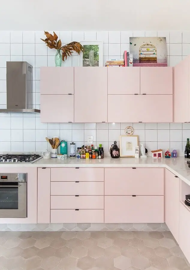 paleta de cores tons pastéis para decoração de cozinha simples cor de rosa Foto Histórias de Casa