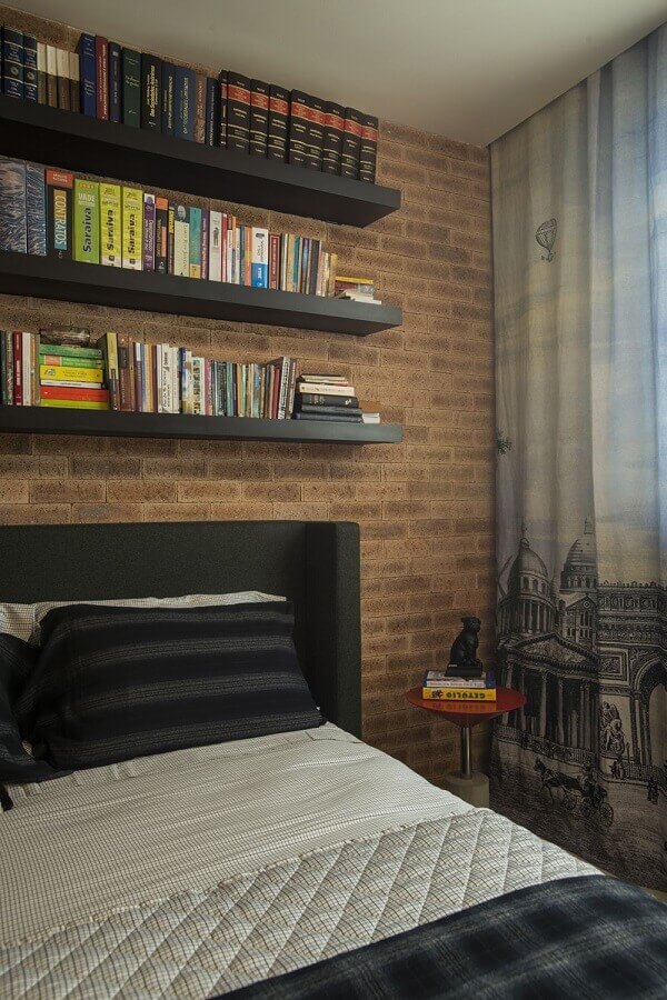 quarto de homem decorado com parede tijolinho Foto Pinterest