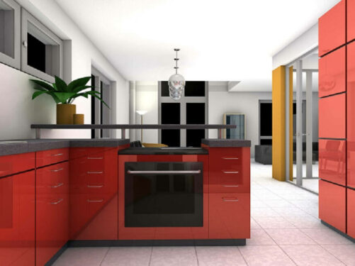 Decoração moderna de cozinha de apartamento vermelha Foto Pixabay