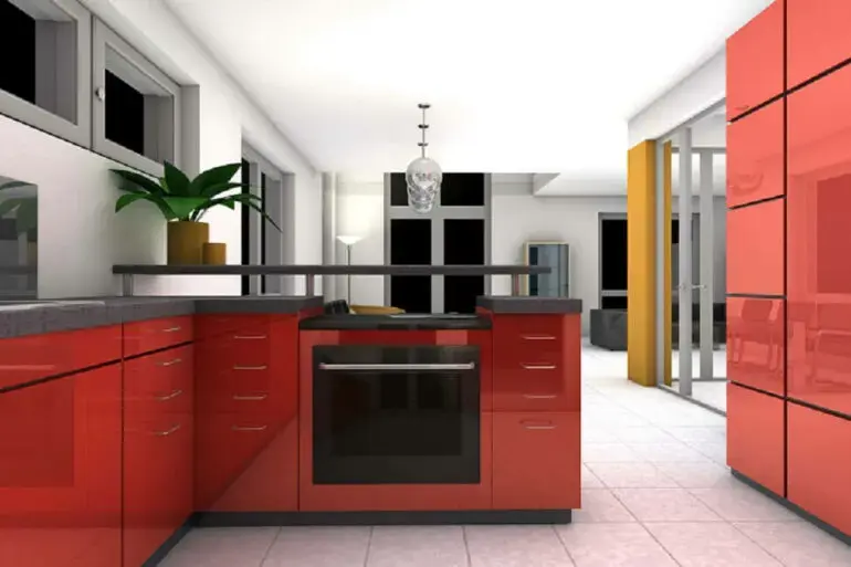 Decoração moderna de cozinha de apartamento vermelha Foto Pixabay