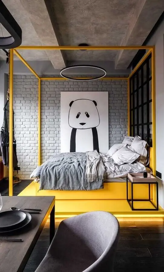 cama amarela para decoração de quarto industrial Foto Futurist Architecture