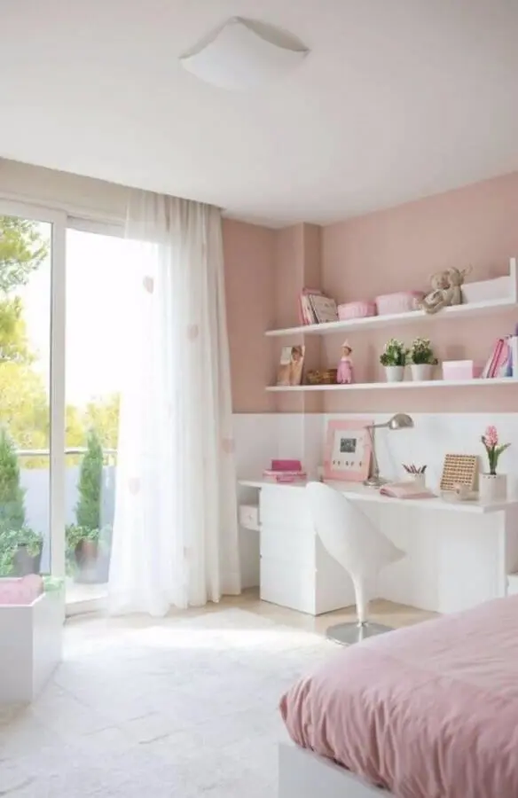 cor rosa chá e branco para decoração de quarto feminino Foto Boca do Lobo