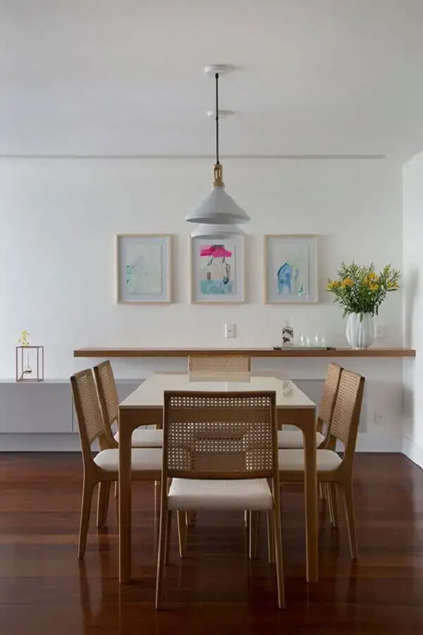 decoração clean com luminária simples para sala de jantar Foto Conexão Décor