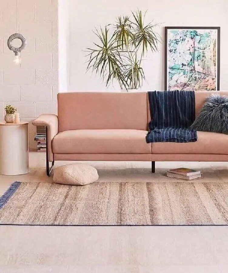 decoração clean para sala com sofá rosa chá Foto Cut & Paste