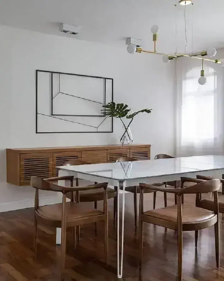 decoração minimalista com buffet de madeira para sala de jantar Foto Cristiana Bertolucci Estúdio