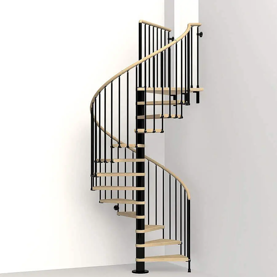 decoração minimalista com escada espiral de ferro e madeira clara Foto Archzine