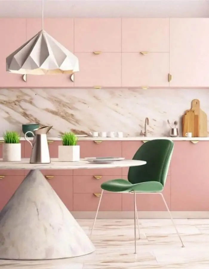 decoração rosa chá para cozinha planejada moderna Foto ViralDeco