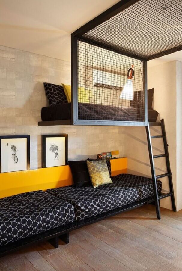 estilo industrial para quarto de solteiro com cama suspensa Foto Pinterest