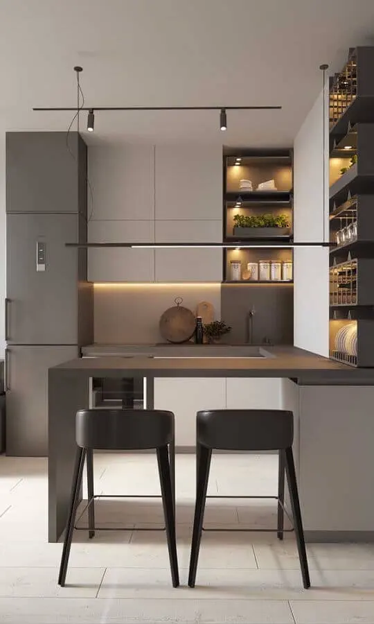 tons de cinza para decoração de cozinha planejada estilo americana moderna Foto Futurist Architecture