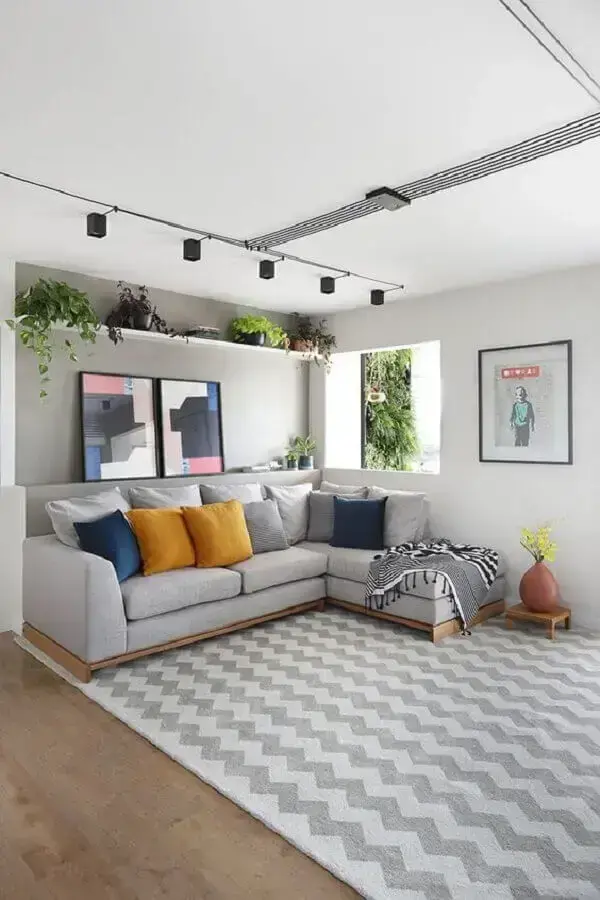 Almofadas coloridas para decoração sala cinza e branco Foto Habitare