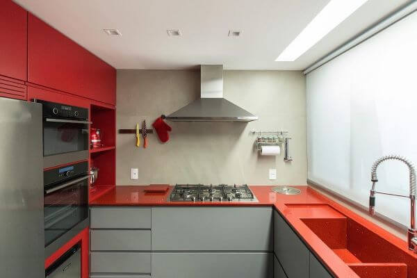 Bancada de quartzo vermelho para cozinha moderna