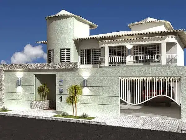 Decoração com cores para fachadas de casas modernas com portão branco