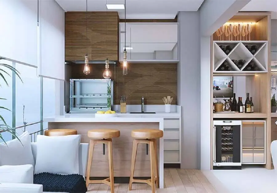 Decoração de varanda gourmet para apartamento com sala integrada Foto Pinterest