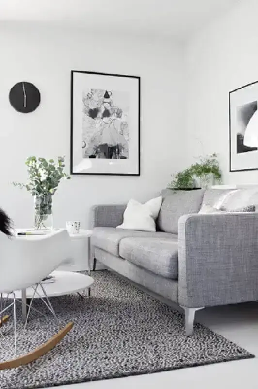 Decoração minimalista para sala branca e cinza Foto Pinterest