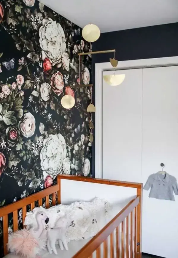 Papel de parede floral para quarto de bebê moderno